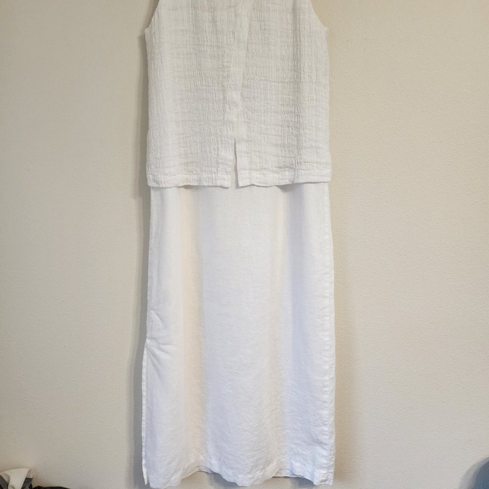 J.Jill Pure Linen Women Sleeveless Maxi Dress Sz XS White, Layer, Slit, Classic - Picture 9 of 14